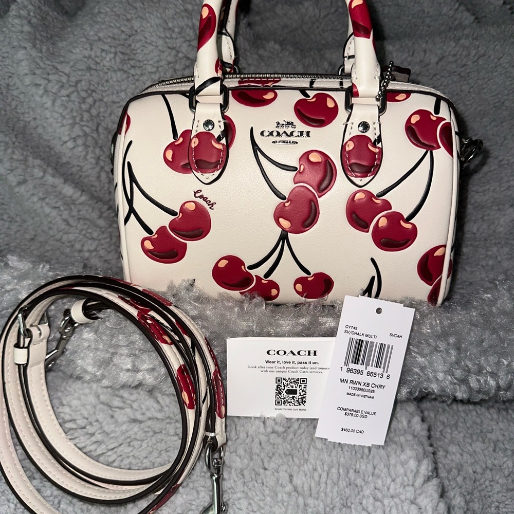COACH Mini Rowan Crossbody with Top Handle Bag With Cherry Print - Picture 7 of 13